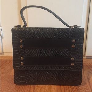 Black faux alligator purse